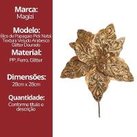 Kit 3 Flores Bico De Papagaio Pick Natal Veludo Arabesco Glitter Dourado 28cm - Magizi - 7