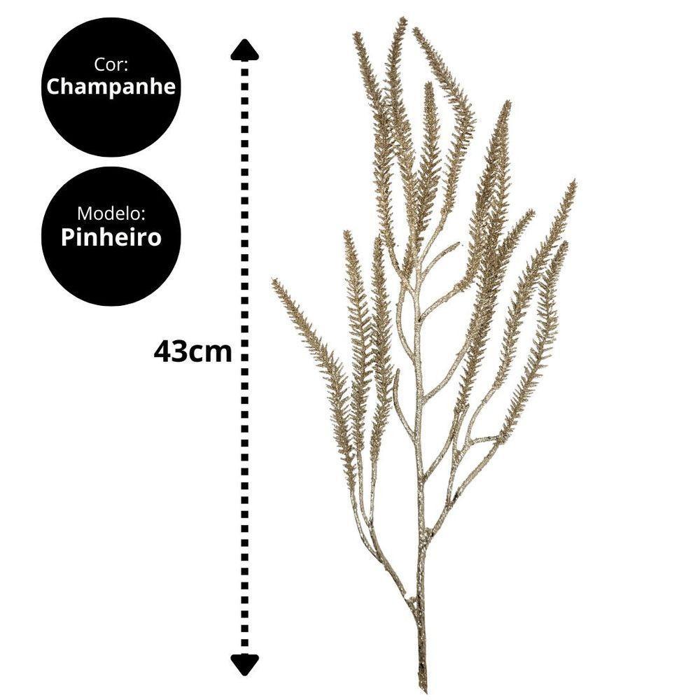 Jogo 2 Galhos Decorativo Natal Pinheiro Glitter Champanhe Luxo 43cm - Bela Flor - 3