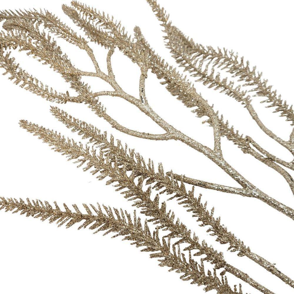 Jogo 2 Galhos Decorativo Natal Pinheiro Glitter Champanhe Luxo 43cm - Bela Flor - 4