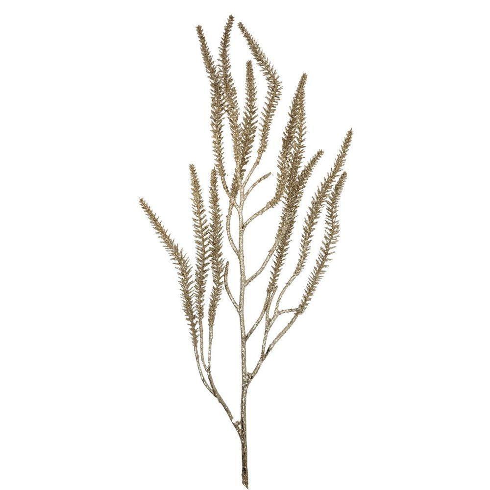 Jogo 2 Galhos Decorativo Natal Pinheiro Glitter Champanhe Luxo 43cm - Bela Flor - 5