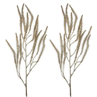 Jogo 2 Galhos Decorativo Natal Pinheiro Glitter Champanhe Luxo 43cm - Bela Flor