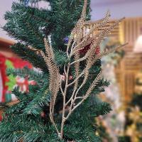 Jogo 2 Galhos Decorativo Natal Pinheiro Glitter Champanhe Luxo 43cm - Bela Flor - 2