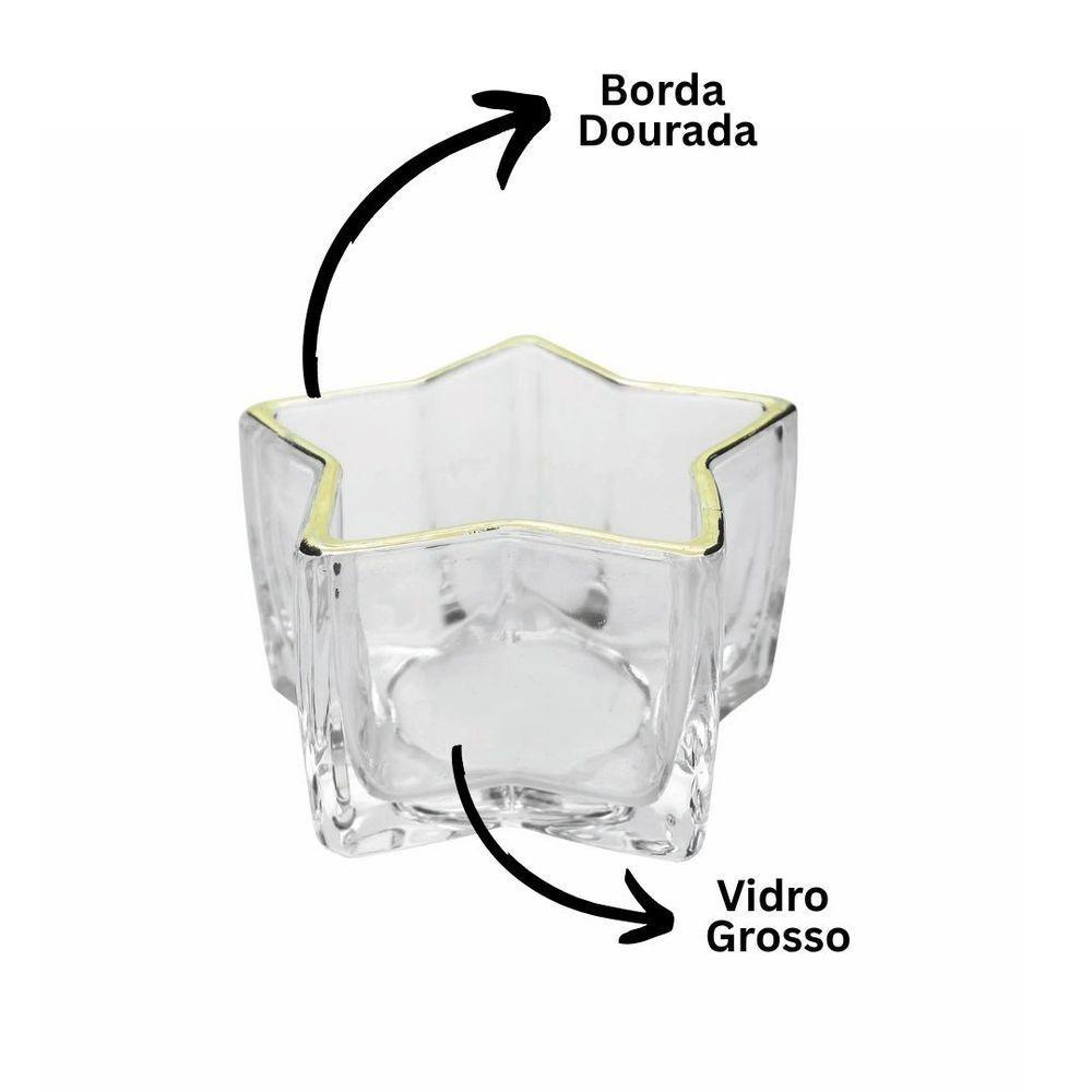 Porta Velas Castiçal Estrela Vidro Borda Dourada 10cm - Tuut - 4