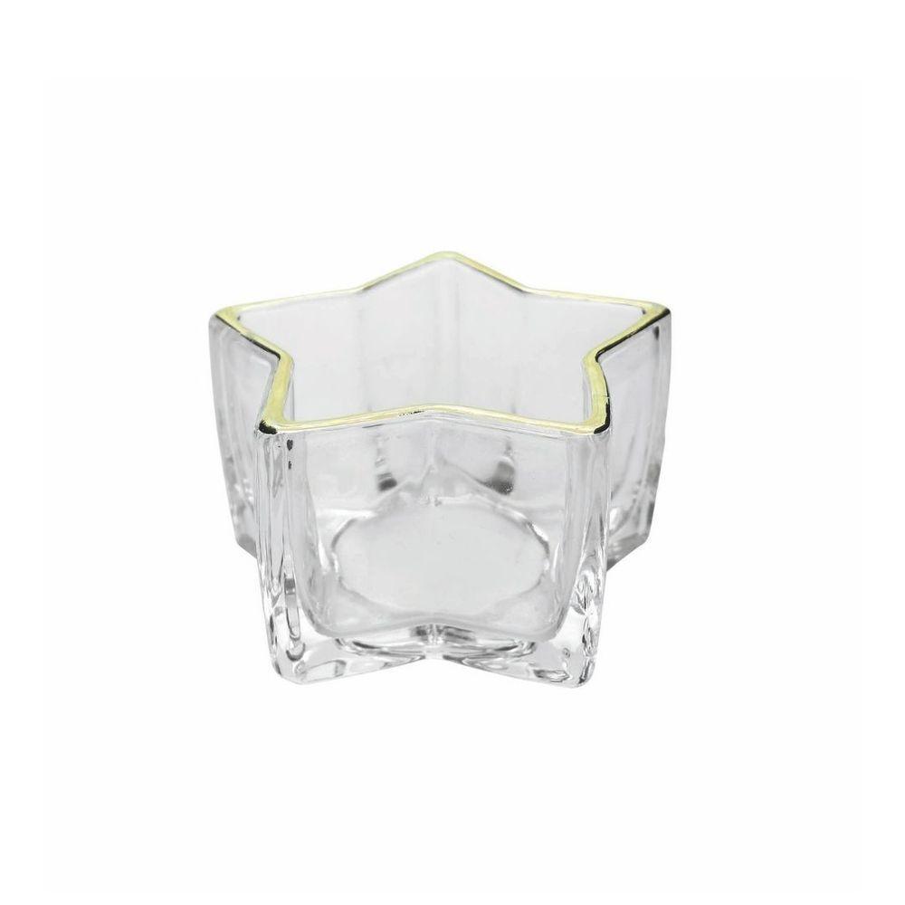 Porta Velas Castiçal Estrela Vidro Borda Dourada 10cm - Tuut - 5