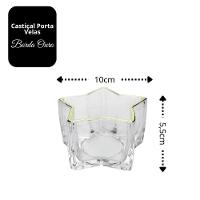 Porta Velas Castiçal Estrela Vidro Borda Dourada 10cm - Tuut - 3