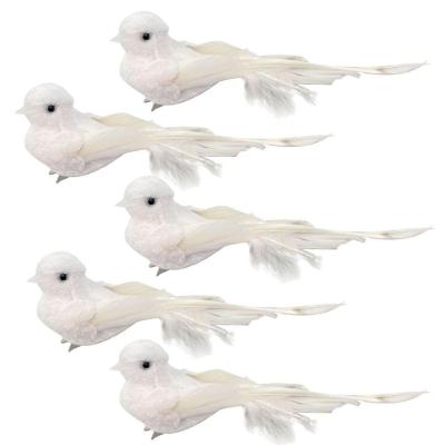 Kit 5 Pombas Branca Natal Plumas E Lantejoulas 12cm Com Presilha - Magizi