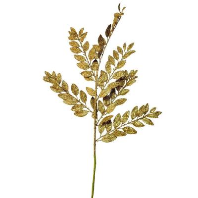 Galho Haste Folhagem Natalina Decorativa Dourado Glitter Brilhante 45cm - Bela Flor