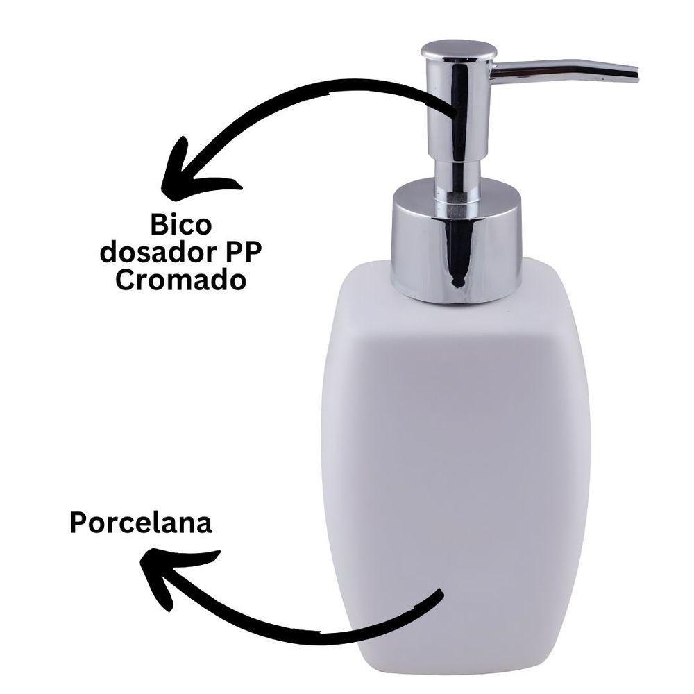 Porta Sabonete Líquido Em Porcelana Branca Com Bico Dosador Cromado 290ml Tuut - 4