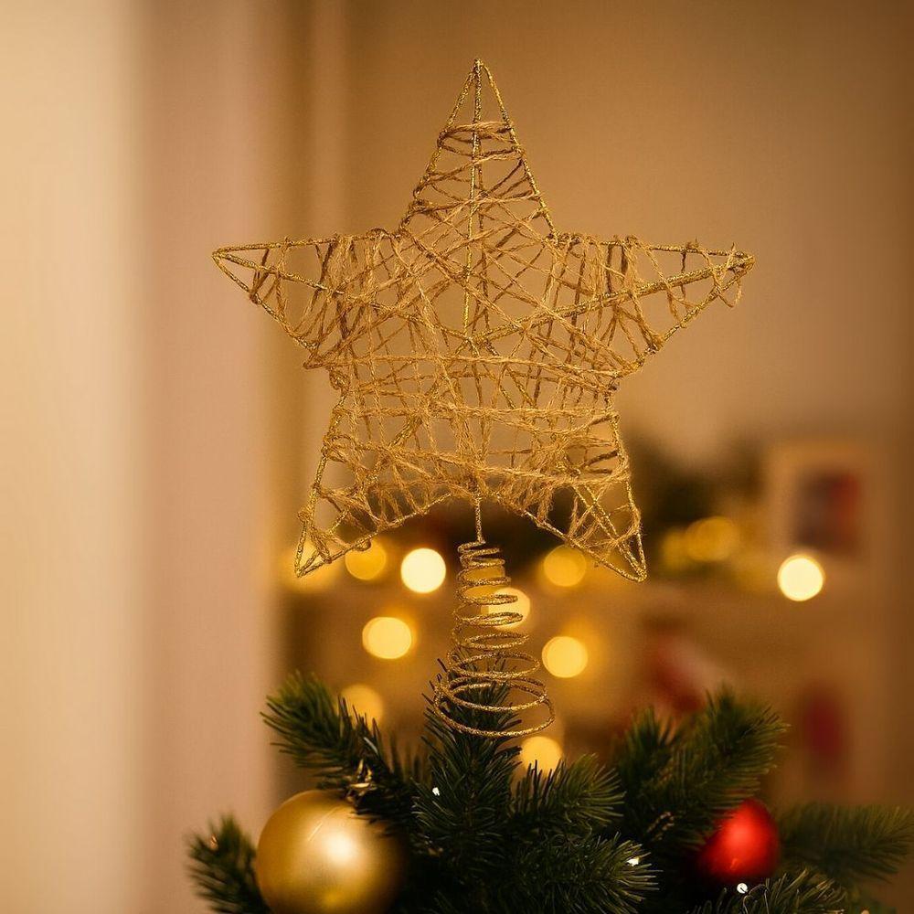 Estrela Ponteira Aramada Tridimensional Dourado Rústico Espiral 29cm - Magizi - 2