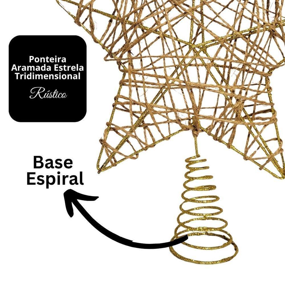 Estrela Ponteira Aramada Tridimensional Dourado Rústico Espiral 29cm - Magizi - 6