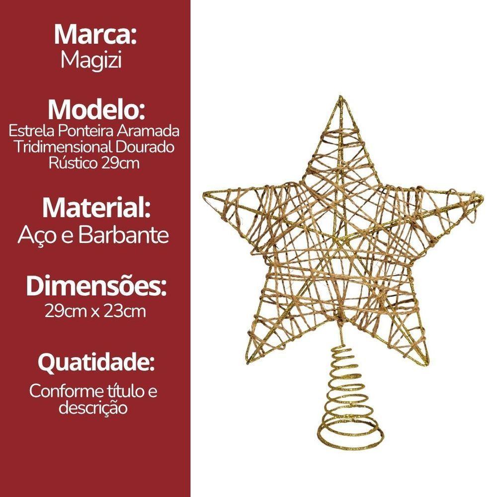 Estrela Ponteira Aramada Tridimensional Dourado Rústico Espiral 29cm - Magizi - 8