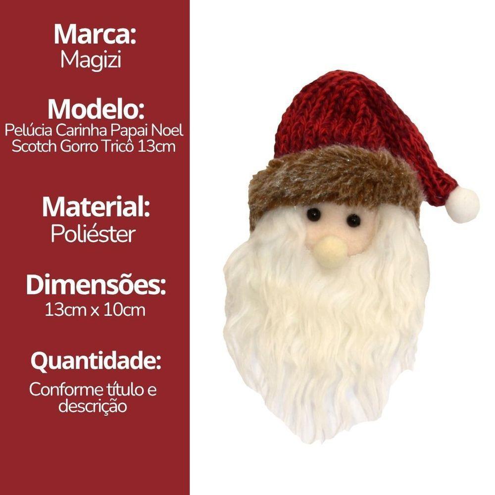 Kit 3 Pelúcias Carinha Papai Noel Scotch Pendente Gorro Crochê 13cm - Magizi - 6