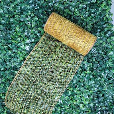 Fita Decorativa Natal Tela Tule Dourada Premium Trançada 15cm X 5m Flexível Para Laços E árvores