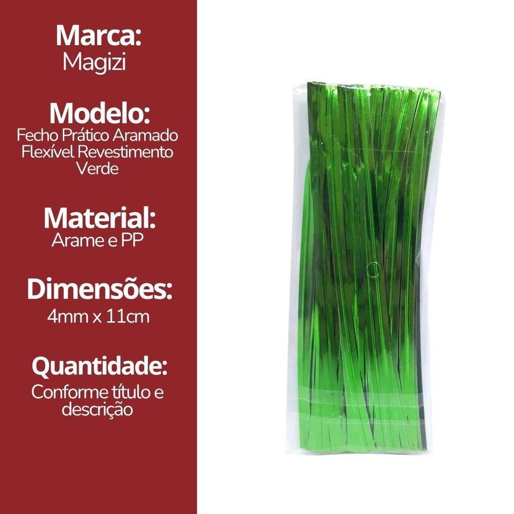 Jogo 200 Fecho Prático Aramado Flexível Verde 11cm X 4mm - Magizi - 9