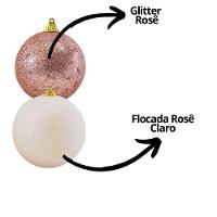 Jogo 6 Bolas De Natal Rosê Mistas Glitter E Flocada Luxo 8cm - Master Christmas