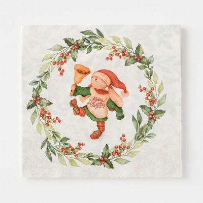 Guardanapo De Natal Estampado Folhagens Azevinhos 33x33cm Folha Dupla Prime Pacote 20 Unidades