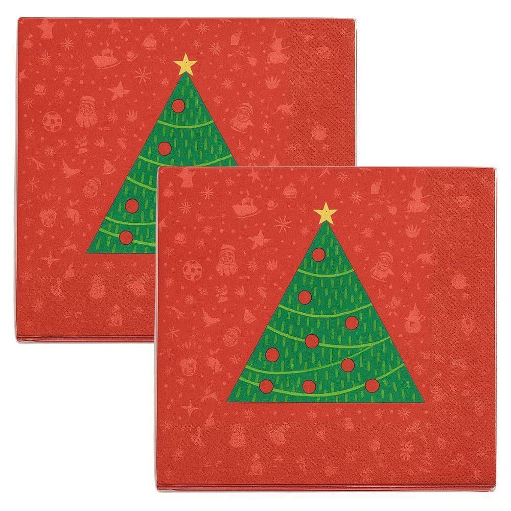 Kit Guardanapo De Natal Estampado Vermelho Pinheiro Verde 33x33cm Folha Dupla Prime 40 Unidades - 1