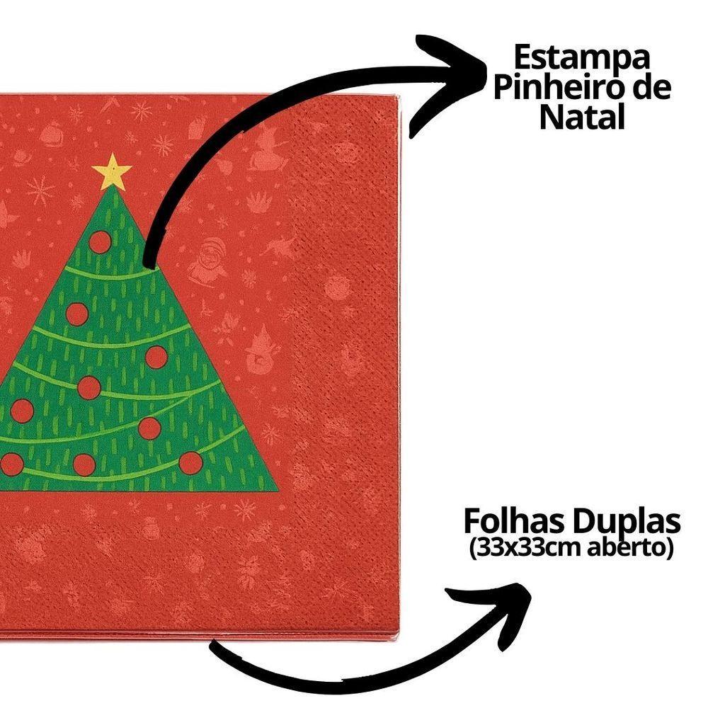Kit Guardanapo De Natal Estampado Vermelho Pinheiro Verde 33x33cm Folha Dupla Prime 40 Unidades - 3