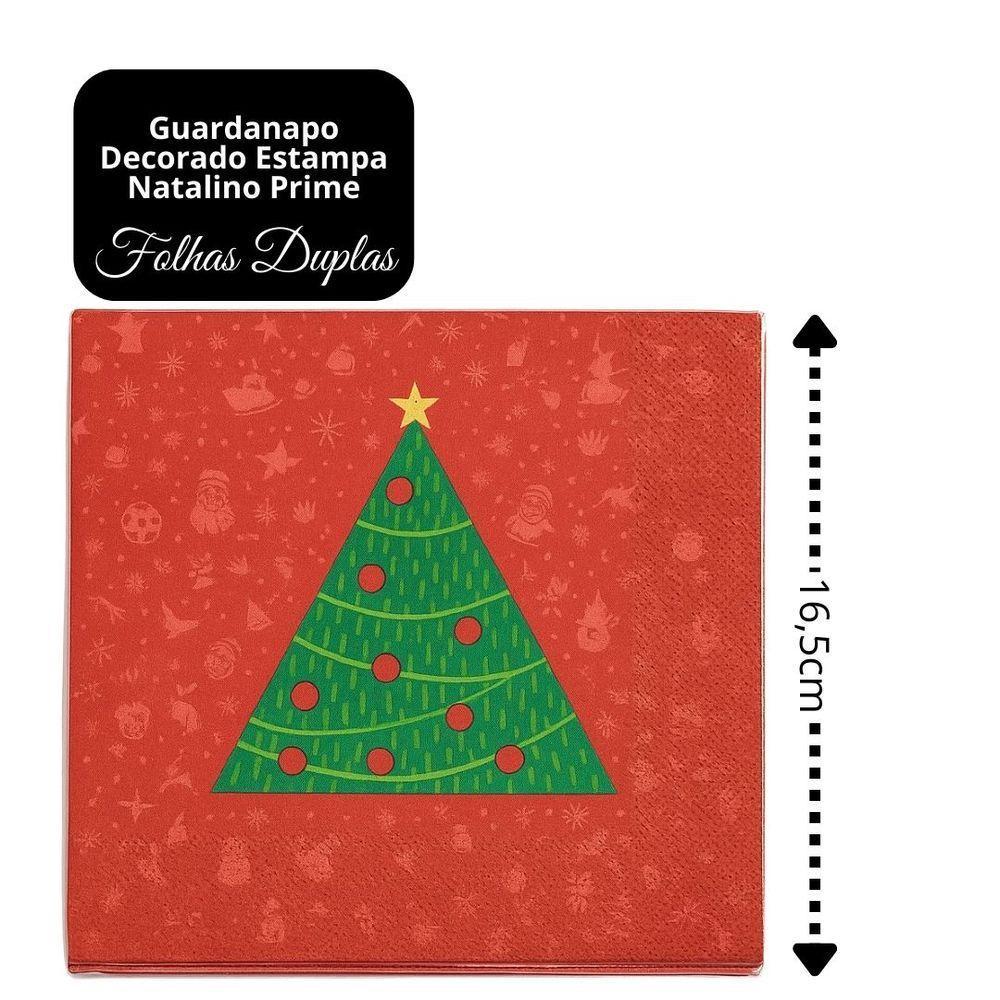 Kit Guardanapo De Natal Estampado Vermelho Pinheiro Verde 33x33cm Folha Dupla Prime 40 Unidades - 4