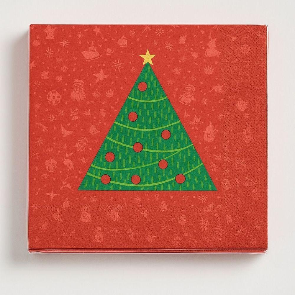 Kit Guardanapo De Natal Estampado Vermelho Pinheiro Verde 33x33cm Folha Dupla Prime 40 Unidades - 5