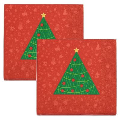Kit Guardanapo De Natal Estampado Vermelho Pinheiro Verde 33x33cm Folha Dupla Prime 40 Unidades