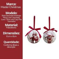 Conjunto 6 Bolas De Natal Decorada Branco Laqueado Premium Renas Love Com Laço Vermelho 7,5cm - 7