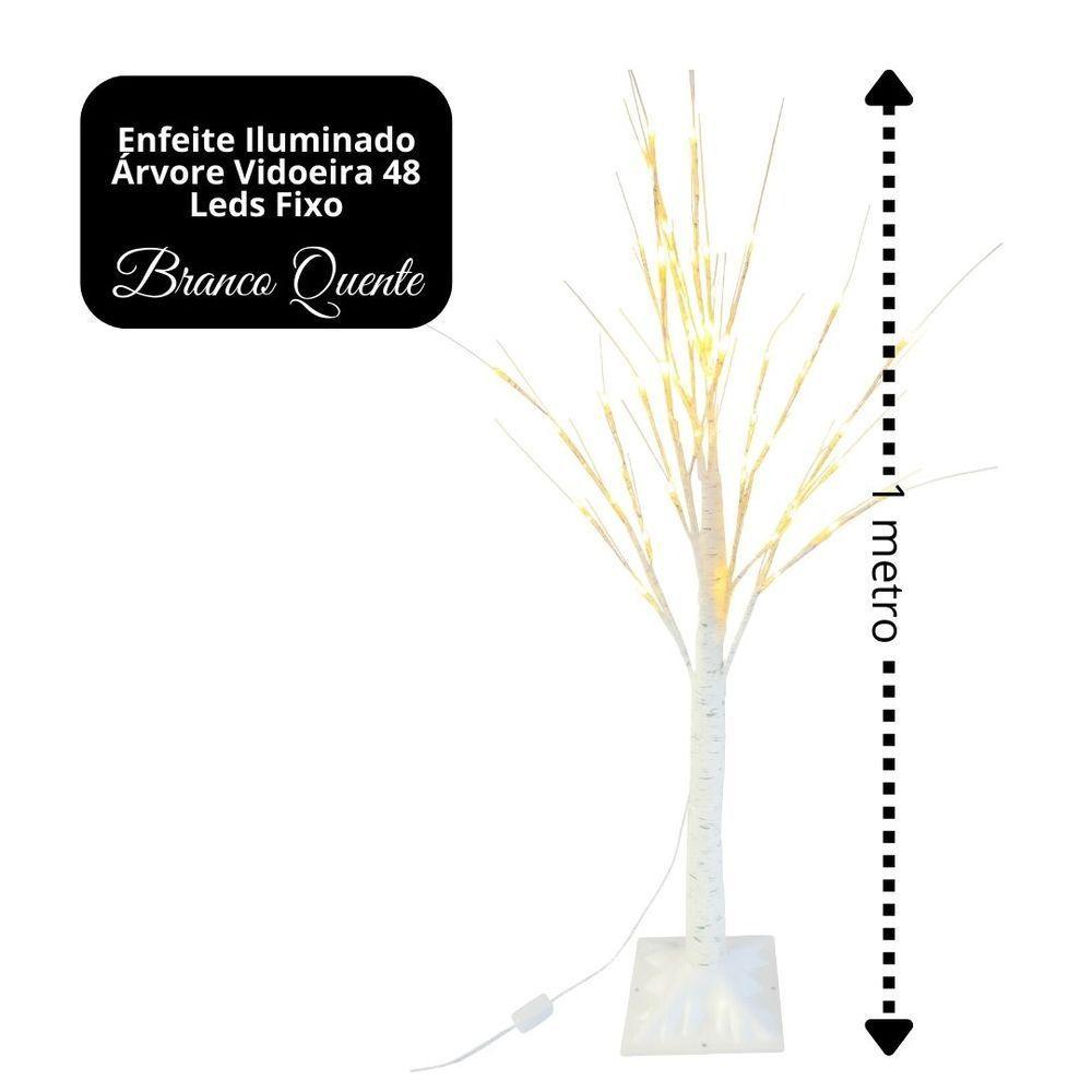 Árvore Vidoeira Iluminada 1 Metro 48 Leds Branco Quente Fixo 127v Base Reforçada - 6