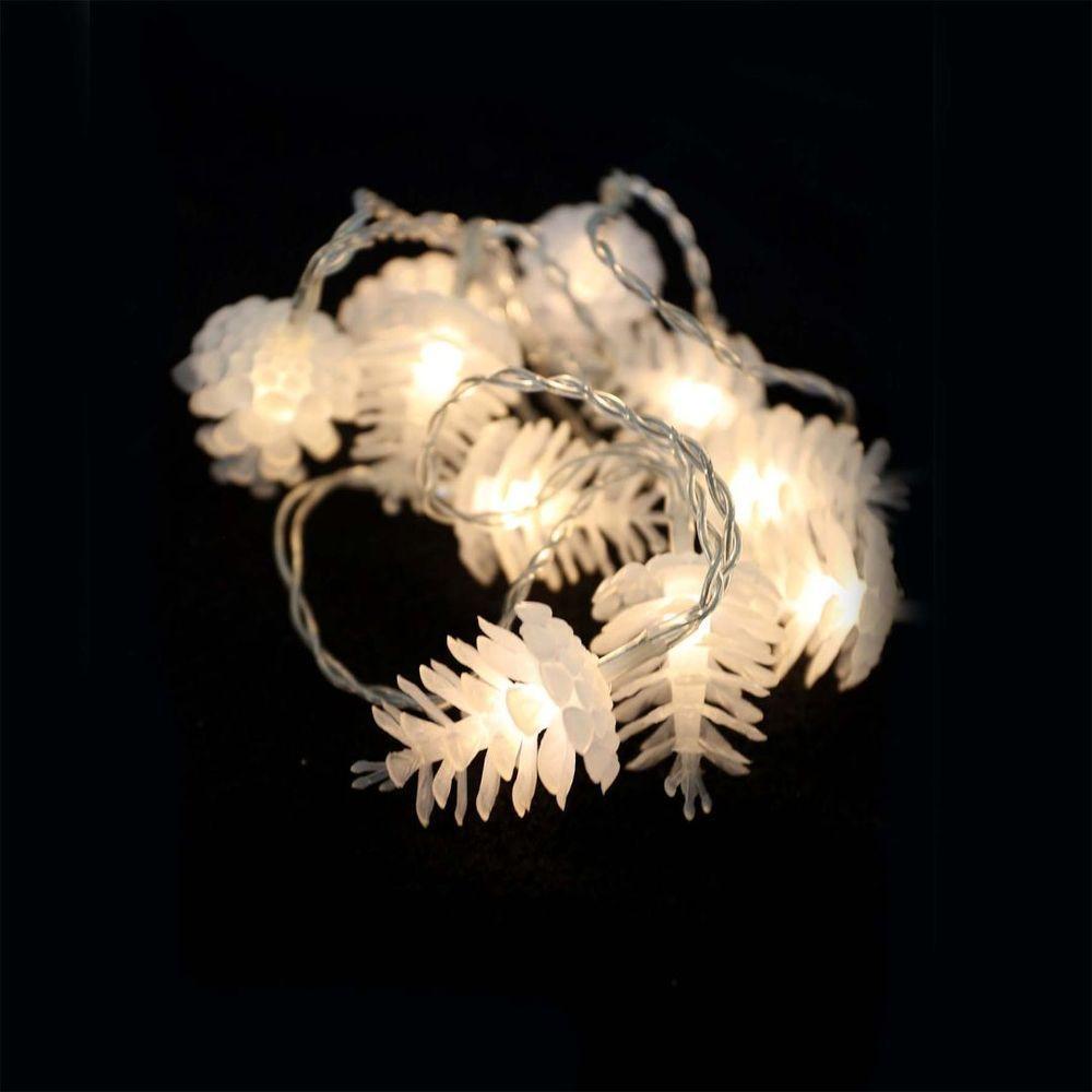 Cordão Pinha Natalina Iluminada 10 Lâmpadas Led Branco Quente 1,8m - 5