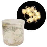 Cordão Pinha Natalina Iluminada 10 Lâmpadas Led Branco Quente 1,8m - 2