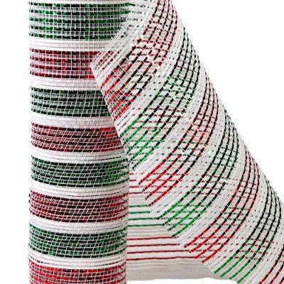 Tela Malha Tule Decorativa Natal Candy Tricolor Vermelho Verde E Branco 25cm X 5m Premium