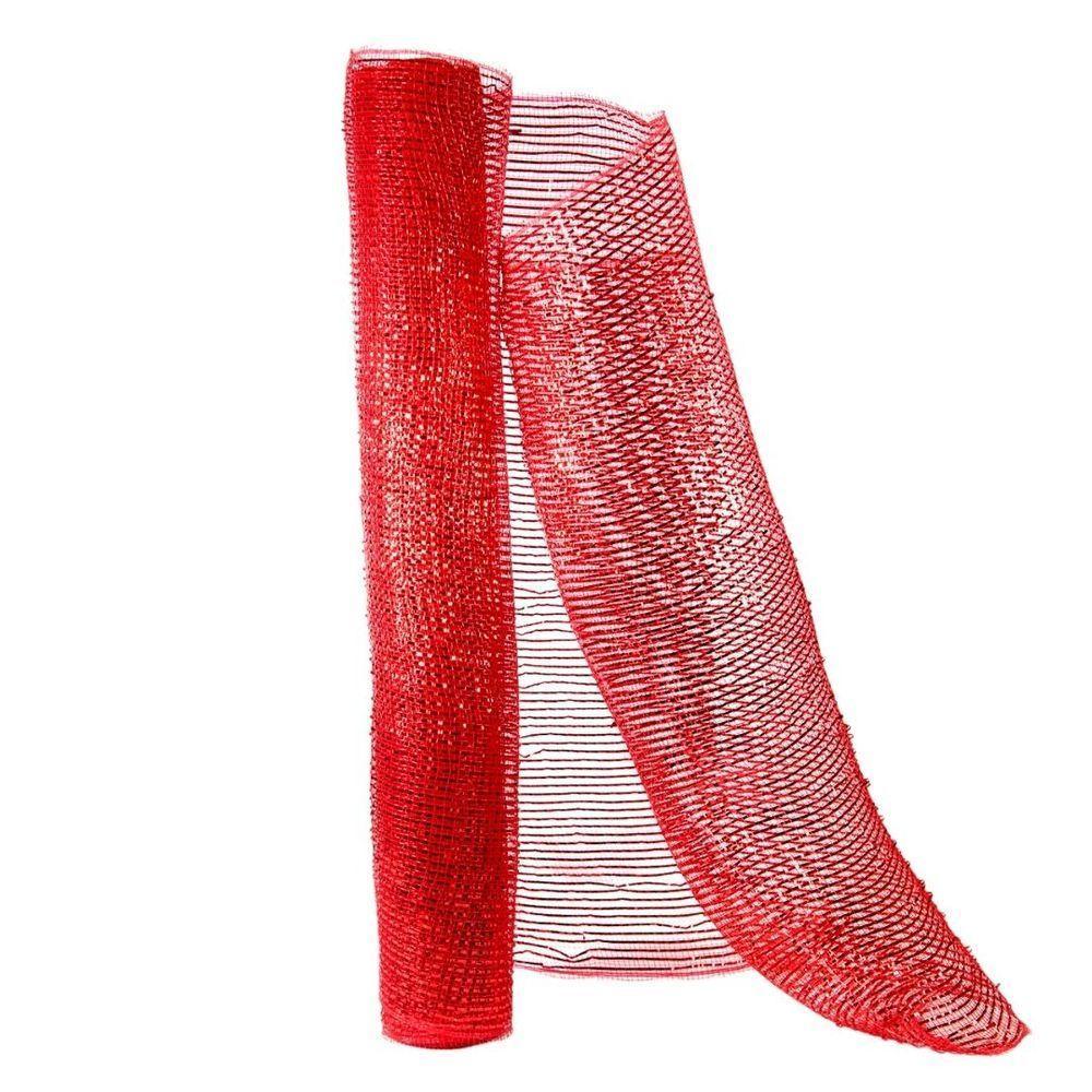 Tela Decorativa Natal Malha Tule Trançado Vermelho 52cm X 5m Brilhante Premium - 1