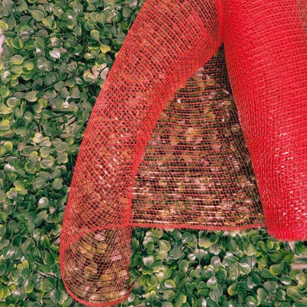 Tela Decorativa Natal Malha Tule Trançado Vermelho 52cm X 5m Brilhante Premium - 4