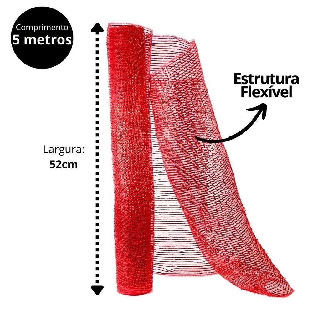 Tela Decorativa Natal Malha Tule Trançado Vermelho 52cm X 5m Brilhante Premium - 5