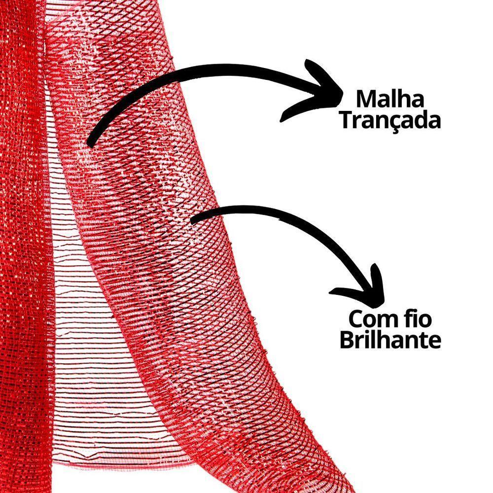 Tela Decorativa Natal Malha Tule Trançado Vermelho 52cm X 5m Brilhante Premium - 6