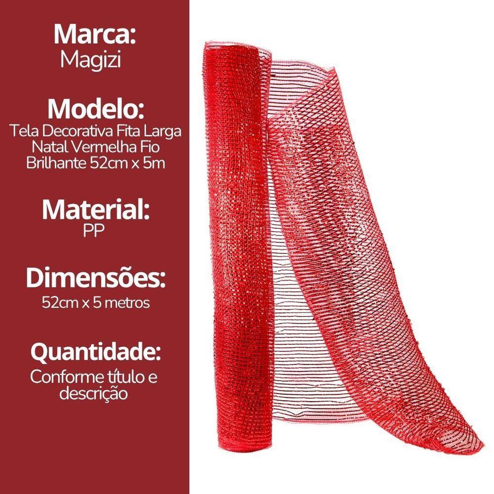 Tela Decorativa Natal Malha Tule Trançado Vermelho 52cm X 5m Brilhante Premium - 7