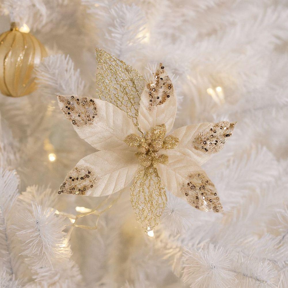 Flor Bico De Papagaio Luxo Champanhe Mescla Veludo Glitter 23cm - 2