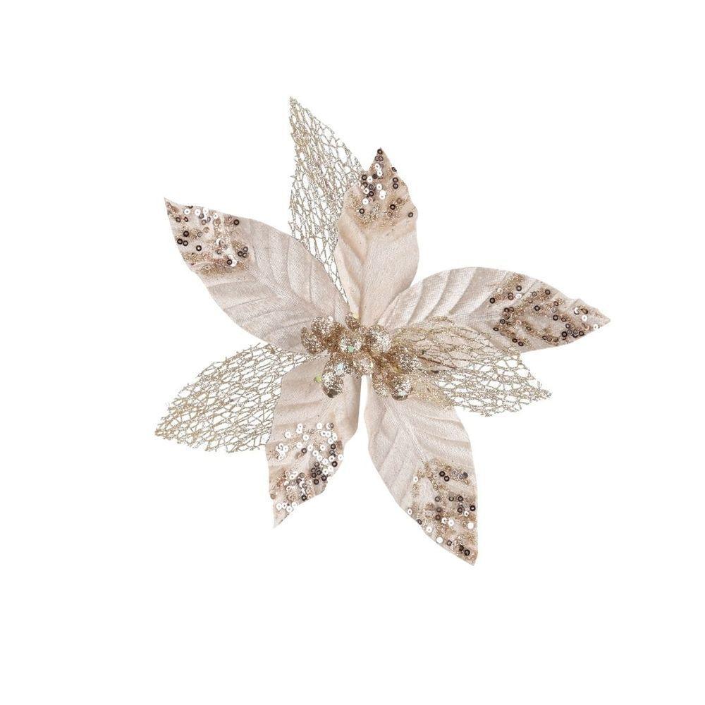 Flor Bico De Papagaio Luxo Champanhe Mescla Veludo Glitter 23cm - 4