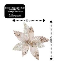 Flor Bico De Papagaio Luxo Champanhe Mescla Veludo Glitter 23cm - 5