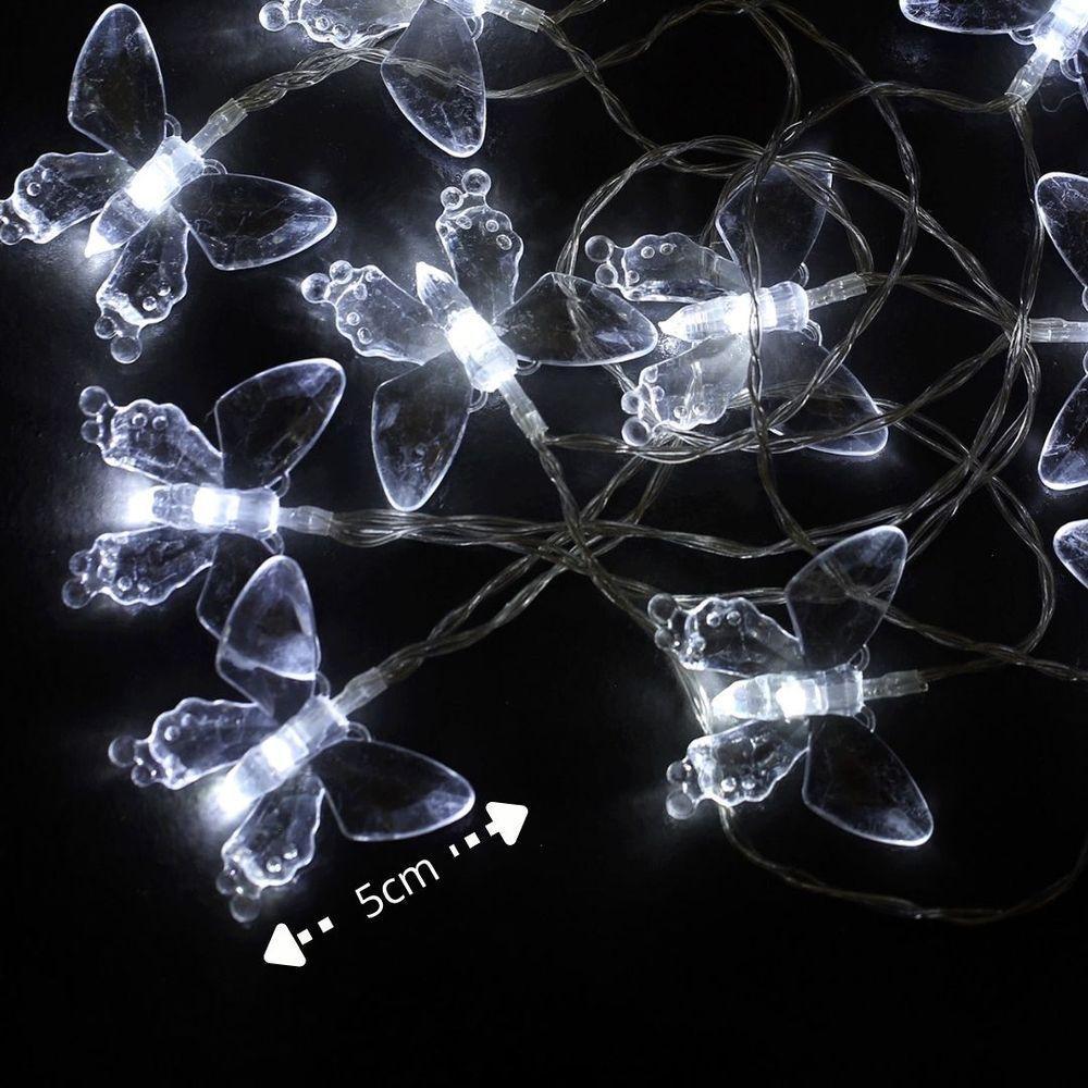 Cordão Iluminado Borboleta Acrílico Transparente 10 Lâmpadas Led Branco Frio 2,3m - 5