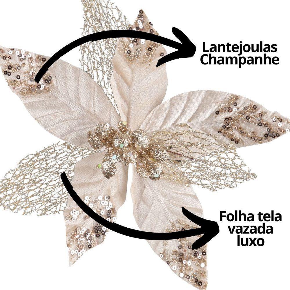 Kit 3 Flores Bico De Papagaio Luxo Champanhe Mescla Veludo Glitter 23cm - 3