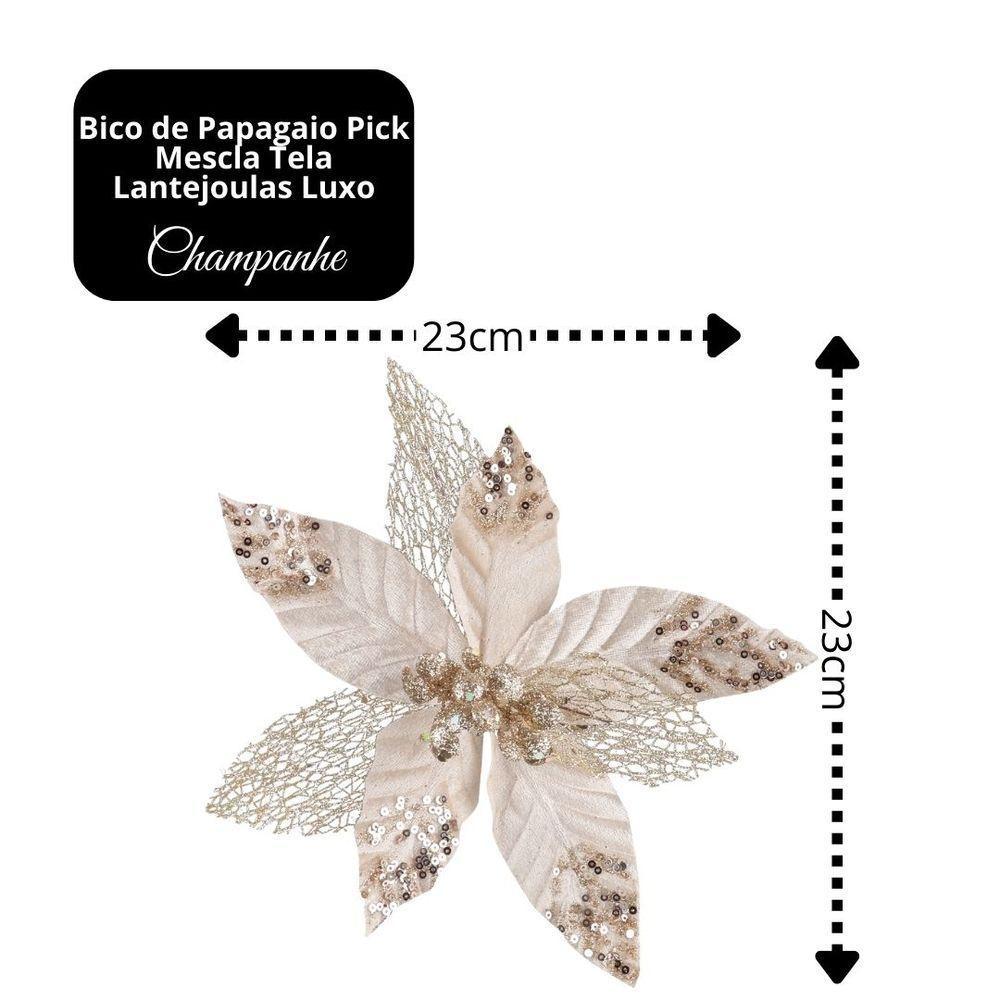 Kit 3 Flores Bico De Papagaio Luxo Champanhe Mescla Veludo Glitter 23cm - 6