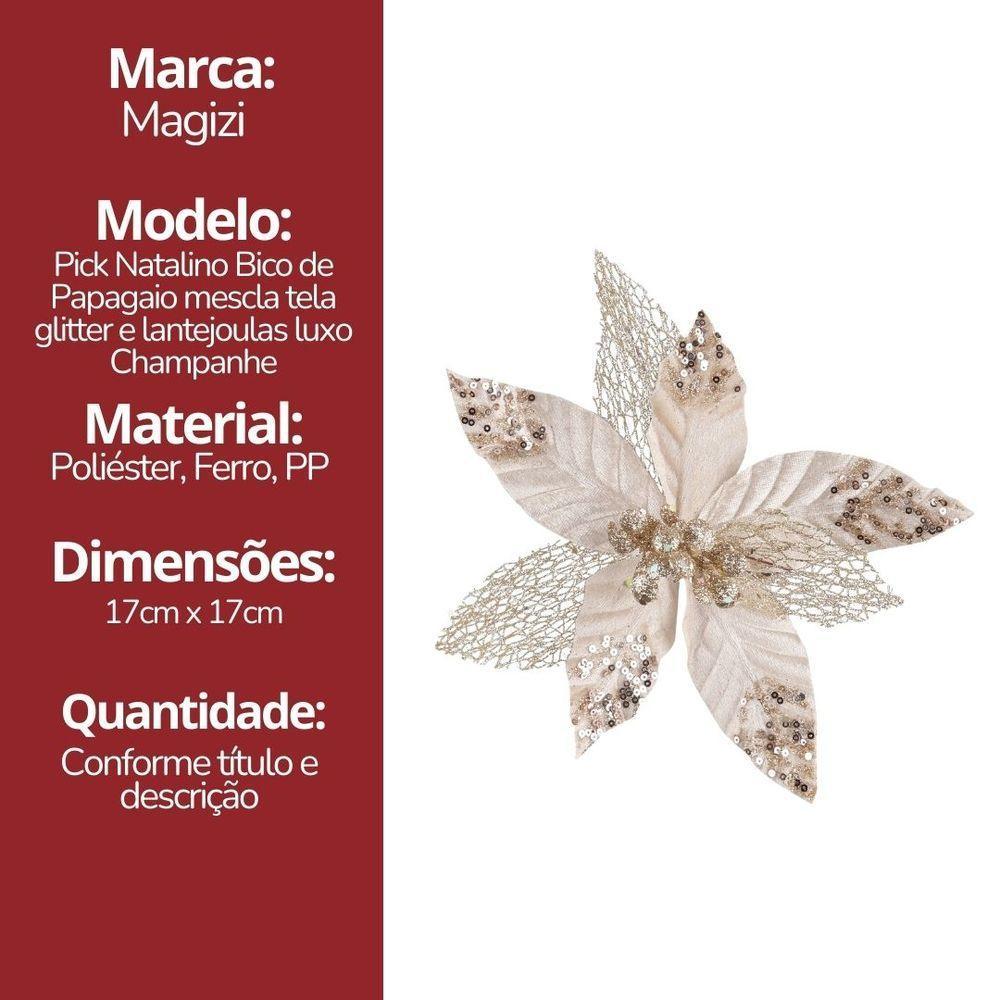 Kit 3 Flores Bico De Papagaio Luxo Champanhe Mescla Veludo Glitter 23cm - 7