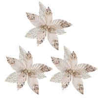 Kit 3 Flores Bico De Papagaio Luxo Champanhe Mescla Veludo Glitter 23cm - 1