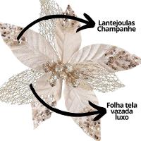 Kit 3 Flores Bico De Papagaio Luxo Champanhe Mescla Veludo Glitter 23cm - 3