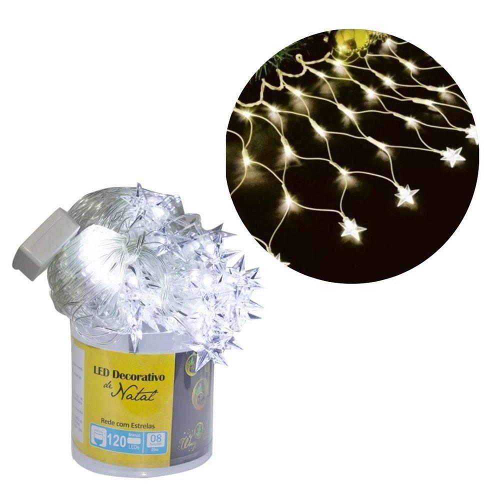 Cortina Rede Estrelas 120 Leds Branco Quente 8 Funções 3 Metros 127v - Wincy - 1