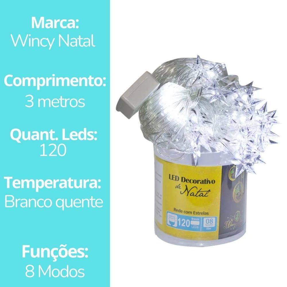 Cortina Rede Estrelas 120 Leds Branco Quente 8 Funções 3 Metros 127v - Wincy - 6