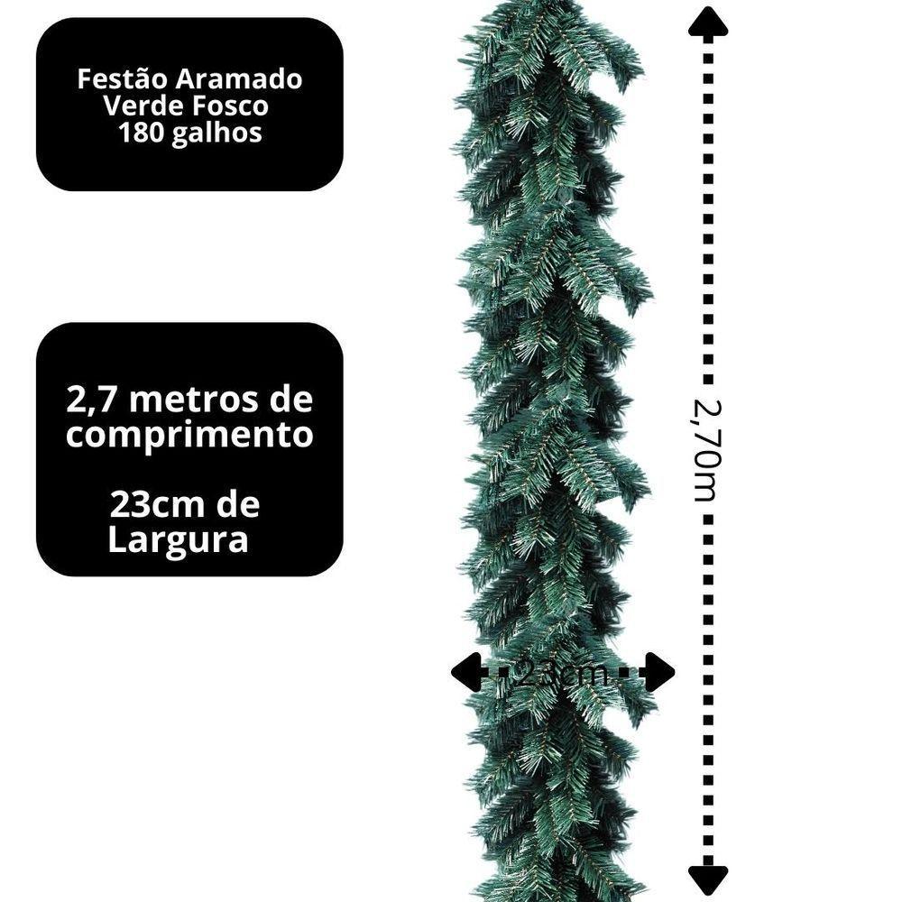 Jogo 2 Festão Verde Aramado Prime 180 Galhos 2,7 Metros X 23cm - Master Christmas - 6
