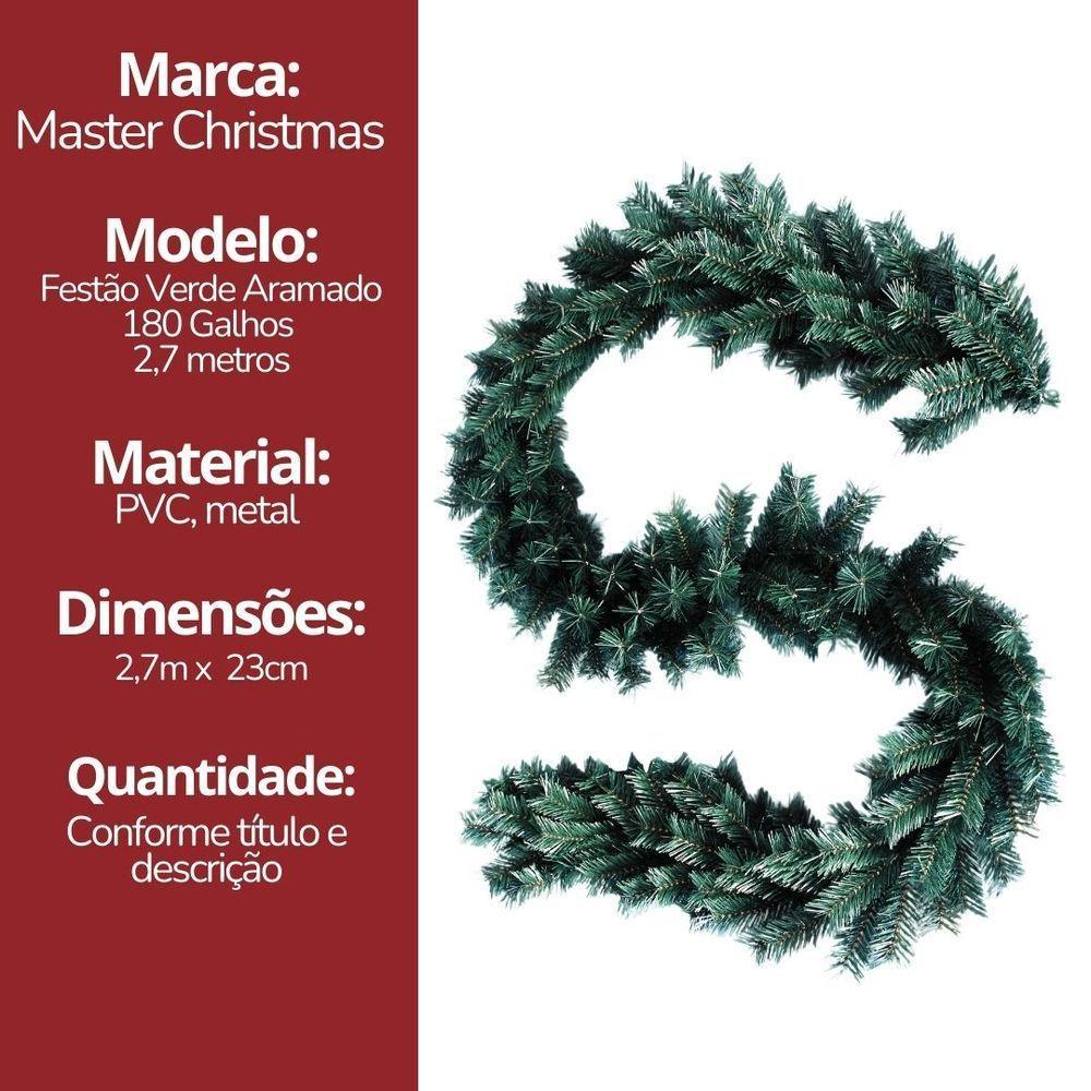 Jogo 2 Festão Verde Aramado Prime 180 Galhos 2,7 Metros X 23cm - Master Christmas - 8
