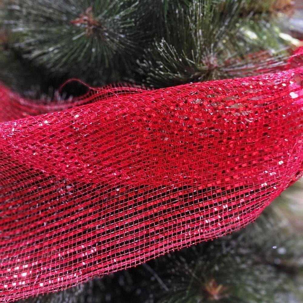 Tela Decorativa Natal Malha Tule Trançado Vermelha Premium 25cm X 5 Metros - 2