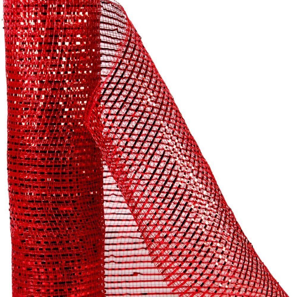 Tela Decorativa Natal Malha Tule Trançado Vermelha Premium 25cm X 5 Metros - 4